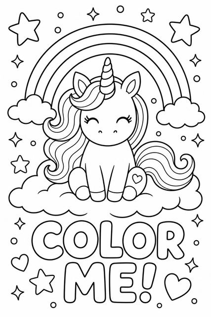 Coloring sheet in the Dreamy Pastel Unicorn Birthday Celebration design