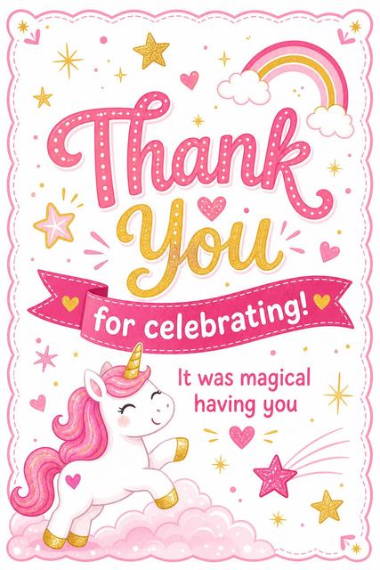Thank-you flat in the Dreamy Pastel Unicorn Birthday Celebration design