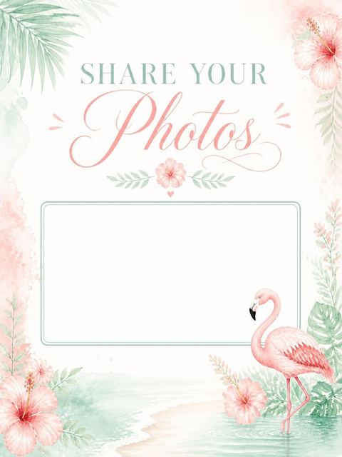 Hashtag card in the Watercolor Flamingo Tropical Beach Party design