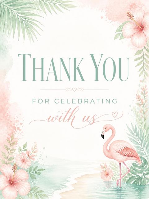Thank-you flat in the Watercolor Flamingo Tropical Beach Party design
