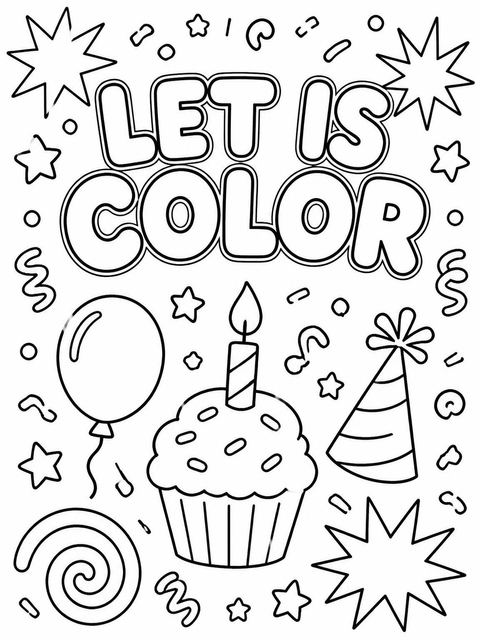 Coloring sheet in the Teal and Pink Doodle Birthday design