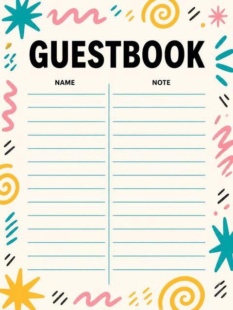 Guest sign-in sheet in the Teal and Pink Doodle Birthday design
