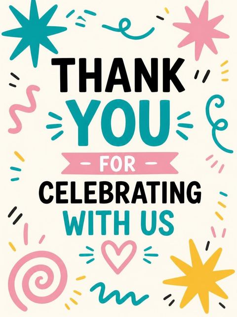 Thank-you flat in the Teal and Pink Doodle Birthday design