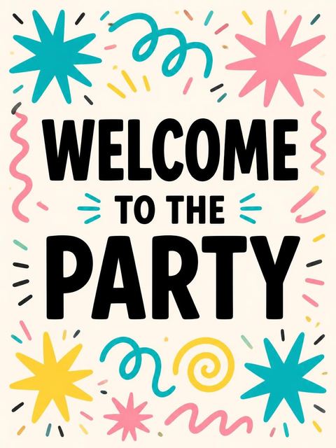 Welcome sign in the Teal and Pink Doodle Birthday design
