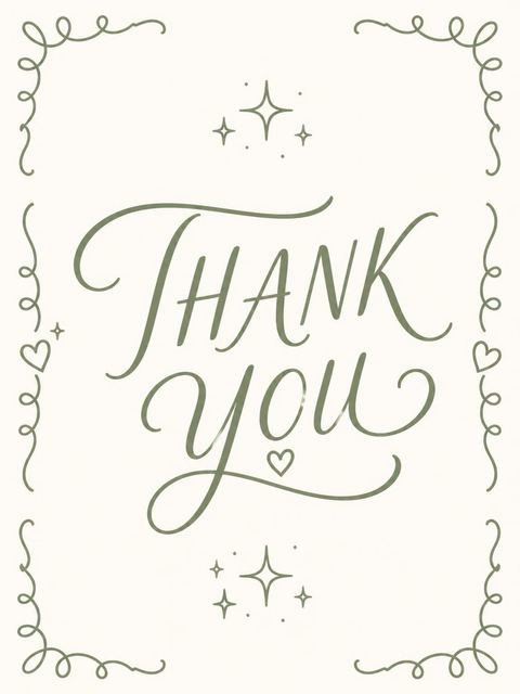 Thank-you flat in the Sage Green Calligraphy 14th Birthday Invitation design