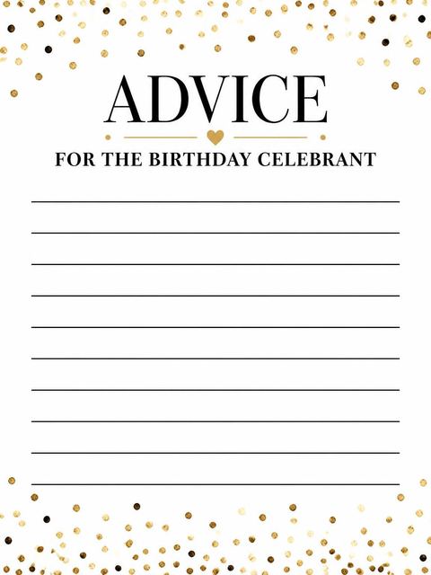 Advice card in the Fifty-Five Gold Confetti Birthday Invitation design