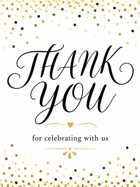 Thank-you flat in the Fifty-Five Gold Confetti Birthday Invitation design