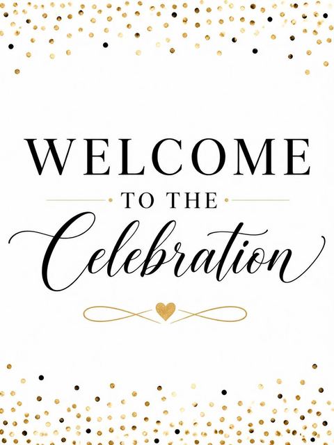Welcome sign in the Fifty-Five Gold Confetti Birthday Invitation design