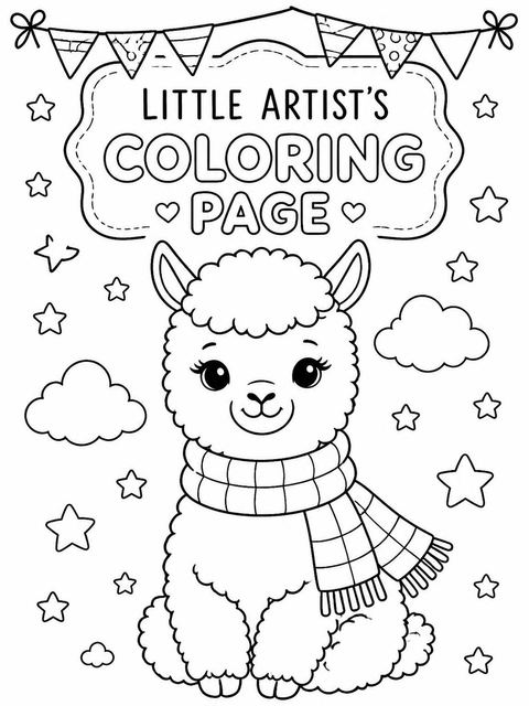 Coloring sheet in the Pastel Watercolor Alpaca 2nd Birthday design