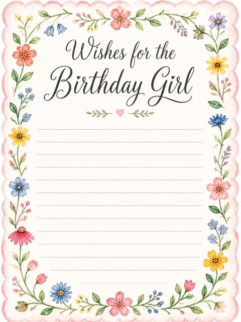Wishes page in the Watercolor Wildflower Scalloped 1st Birthday design