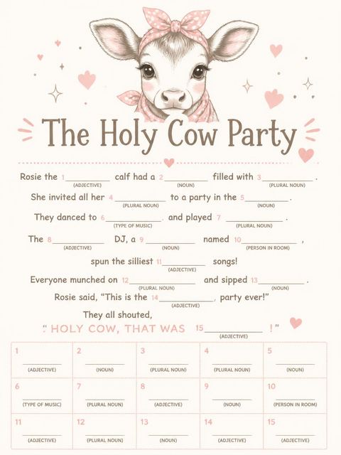 Mad libs in the Holy Cow Fluffy Birthday design