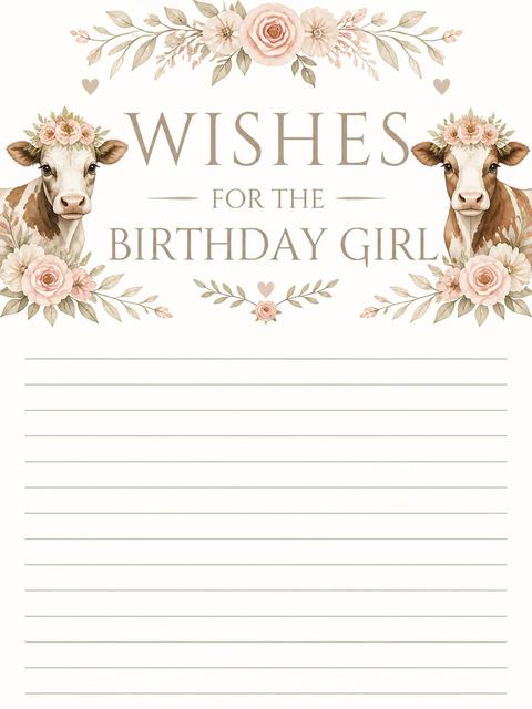 Wishes page in the Holy Cow Fluffy Birthday design