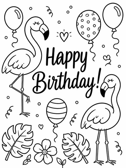 Coloring sheet in the Crayon Flamingo Balloon 1st Birthday design