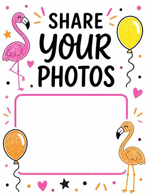 Hashtag card in the Crayon Flamingo Balloon 1st Birthday design