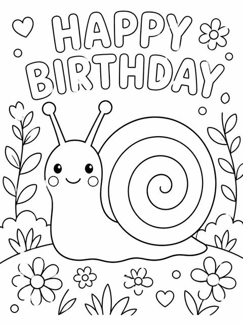 Coloring sheet in the Peach Watercolor Snail 3rd Birthday Invite design