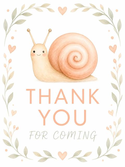 Thank-you flat in the Peach Watercolor Snail 3rd Birthday Invite design
