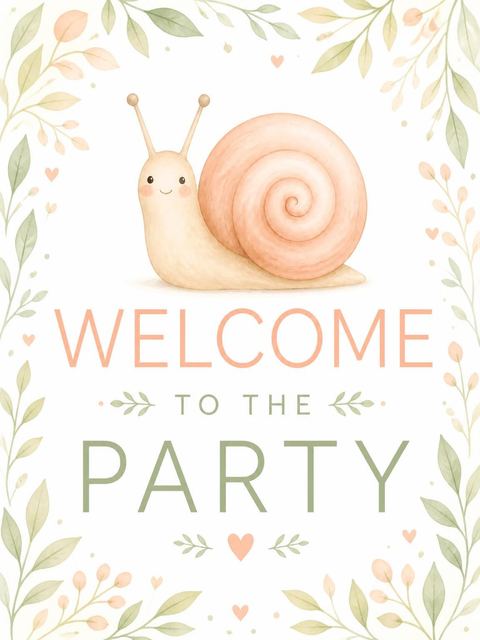 Welcome sign in the Peach Watercolor Snail 3rd Birthday Invite design