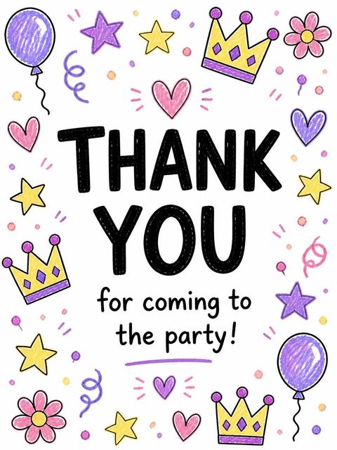 Thank-you flat in the Purple Yellow Crayon 5th Birthday design
