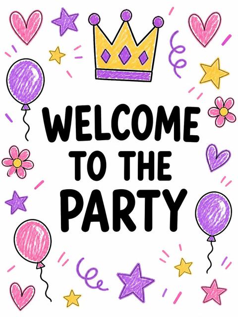 Welcome sign in the Purple Yellow Crayon 5th Birthday design