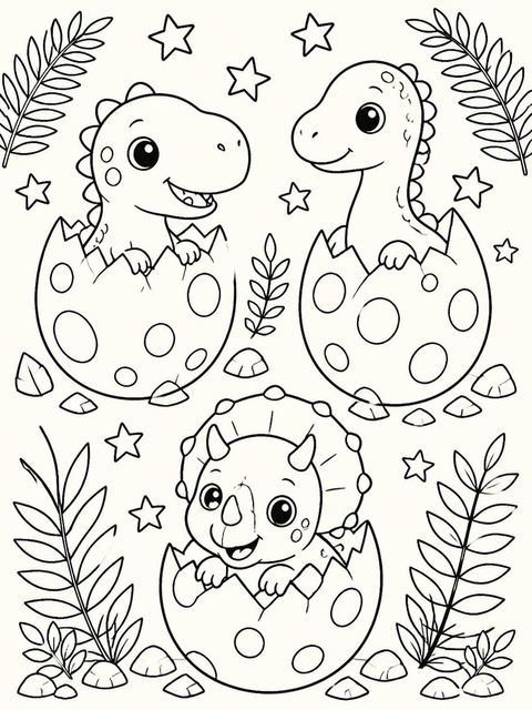 Coloring sheet in the Watercolor Dino Hatching 1st Birthday design