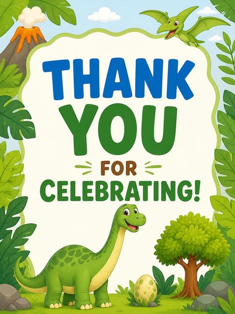 Thank-you flat in the Bright Green Dinosaur 5th Birthday design