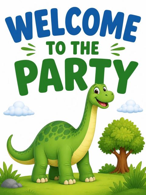 Welcome sign in the Bright Green Dinosaur 5th Birthday design