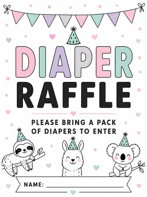 Diaper raffle ticket in the Pastel Animal Print Baby Shower design