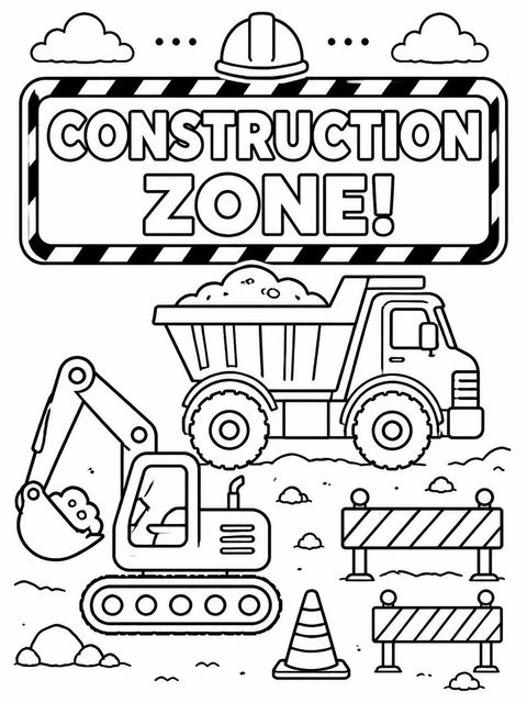 Coloring sheet in the Yellow Construction Heavy Machinery 2nd Birthday design