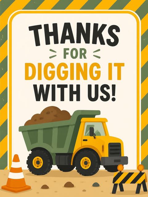 Thank-you flat in the Yellow Construction Heavy Machinery 2nd Birthday design