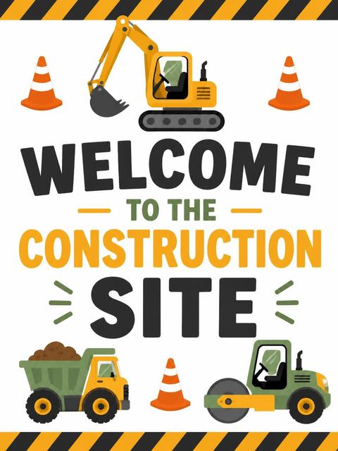 Welcome sign in the Yellow Construction Heavy Machinery 2nd Birthday design