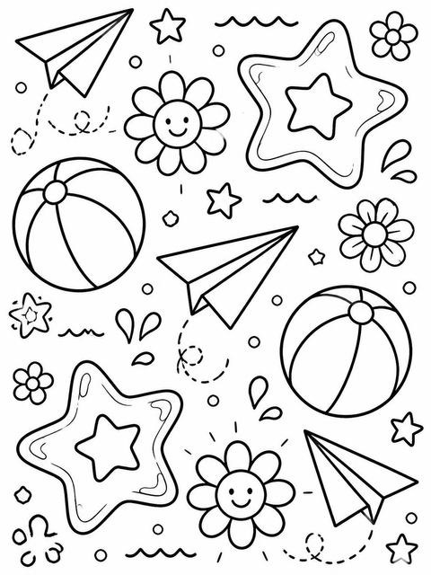 Coloring sheet in the Blue Yellow Pink Doodle Pool Birthday design
