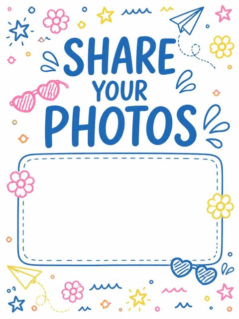 Hashtag card in the Blue Yellow Pink Doodle Pool Birthday design