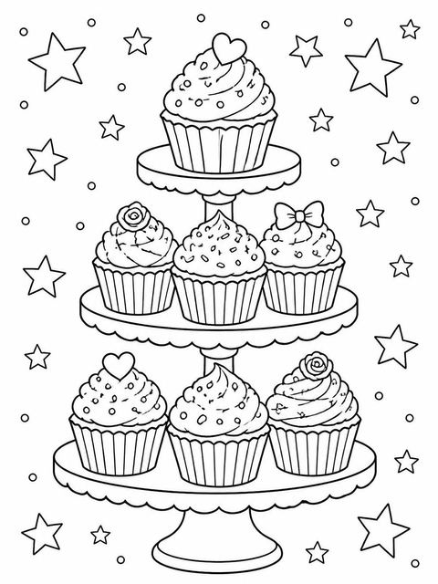 Coloring sheet in the Watercolor Cupcake Gold Number 1st Birthday design