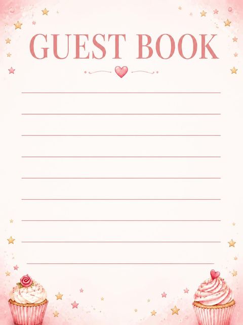 Guest sign-in sheet in the Watercolor Cupcake Gold Number 1st Birthday design