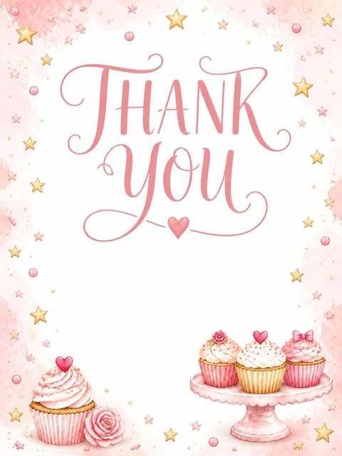 Thank-you flat in the Watercolor Cupcake Gold Number 1st Birthday design