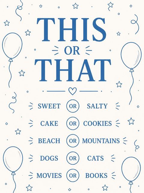 This-or-that card in the Blue Balloon Star 18th Birthday design