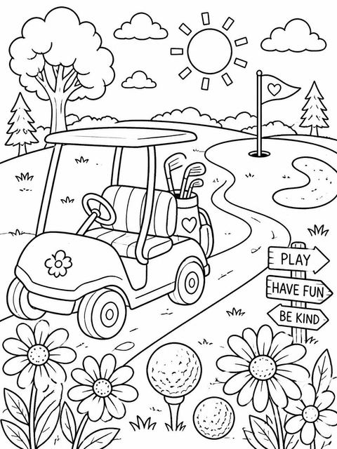 Coloring sheet in the Little Golfer Par-Tee 4th Birthday Invitation design
