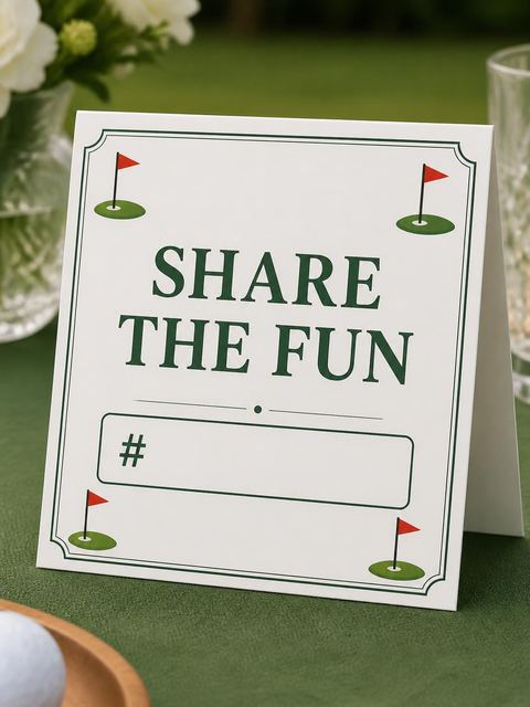 Hashtag card in the Little Golfer Par-Tee 4th Birthday Invitation design