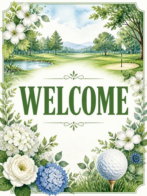 Welcome sign in the Little Golfer Par-Tee 4th Birthday Invitation design