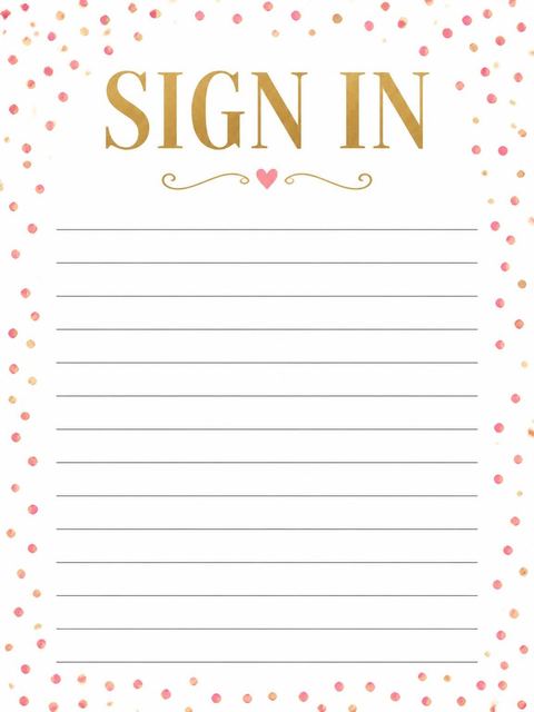 Guest sign-in sheet in the Gold Pink Confetti 70th Birthday design