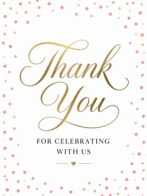Thank-you flat in the Gold Pink Confetti 70th Birthday design