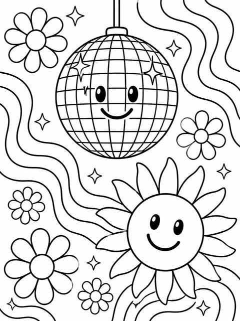 Coloring sheet in the Retro 70s Disco 2nd Birthday design