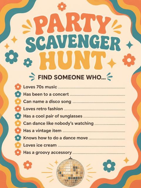 Scavenger hunt in the Retro 70s Disco 2nd Birthday design