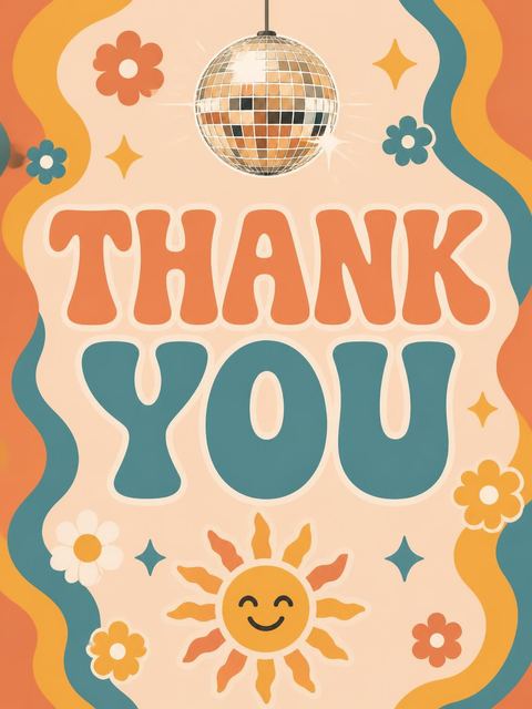 Thank-you flat in the Retro 70s Disco 2nd Birthday design