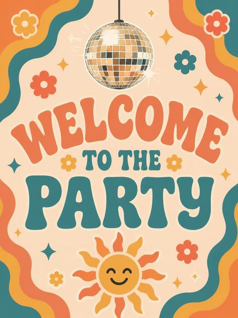 Welcome sign in the Retro 70s Disco 2nd Birthday design