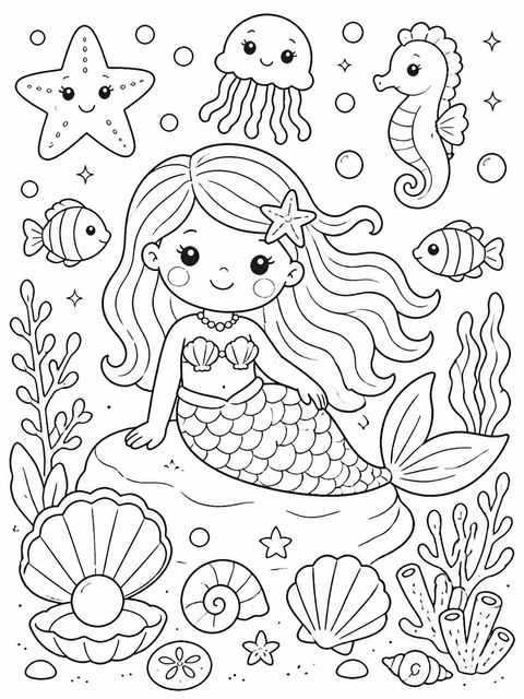 Coloring sheet in the Magical Mermaid Cove 7th Birthday Party design