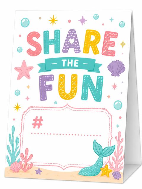 Hashtag card in the Magical Mermaid Cove 7th Birthday Party design