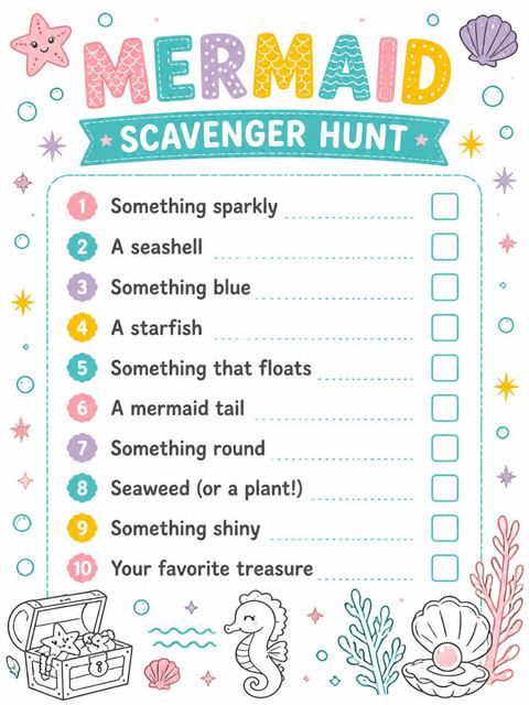 Scavenger hunt in the Magical Mermaid Cove 7th Birthday Party design