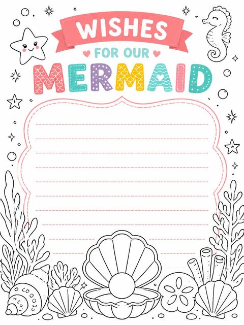 Wishes page in the Magical Mermaid Cove 7th Birthday Party design