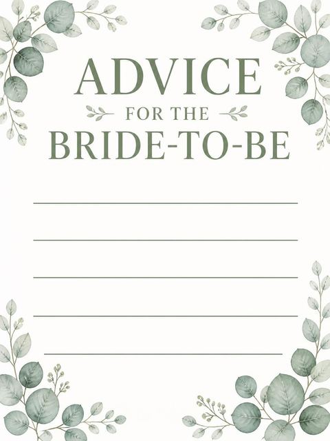 Advice card in the Watercolor Eucalyptus Bridal Shower Invitation design